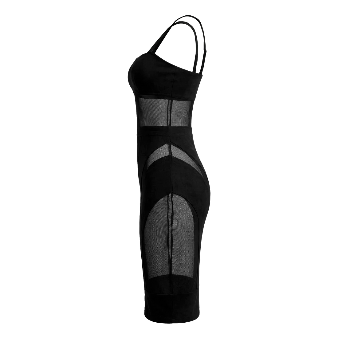 Noir Veil Mesh Midi Dress