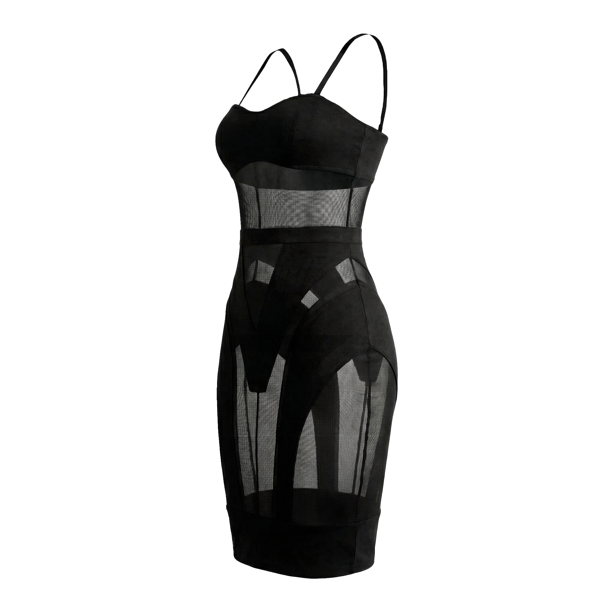Noir Veil Mesh Midi Dress/2 Piece