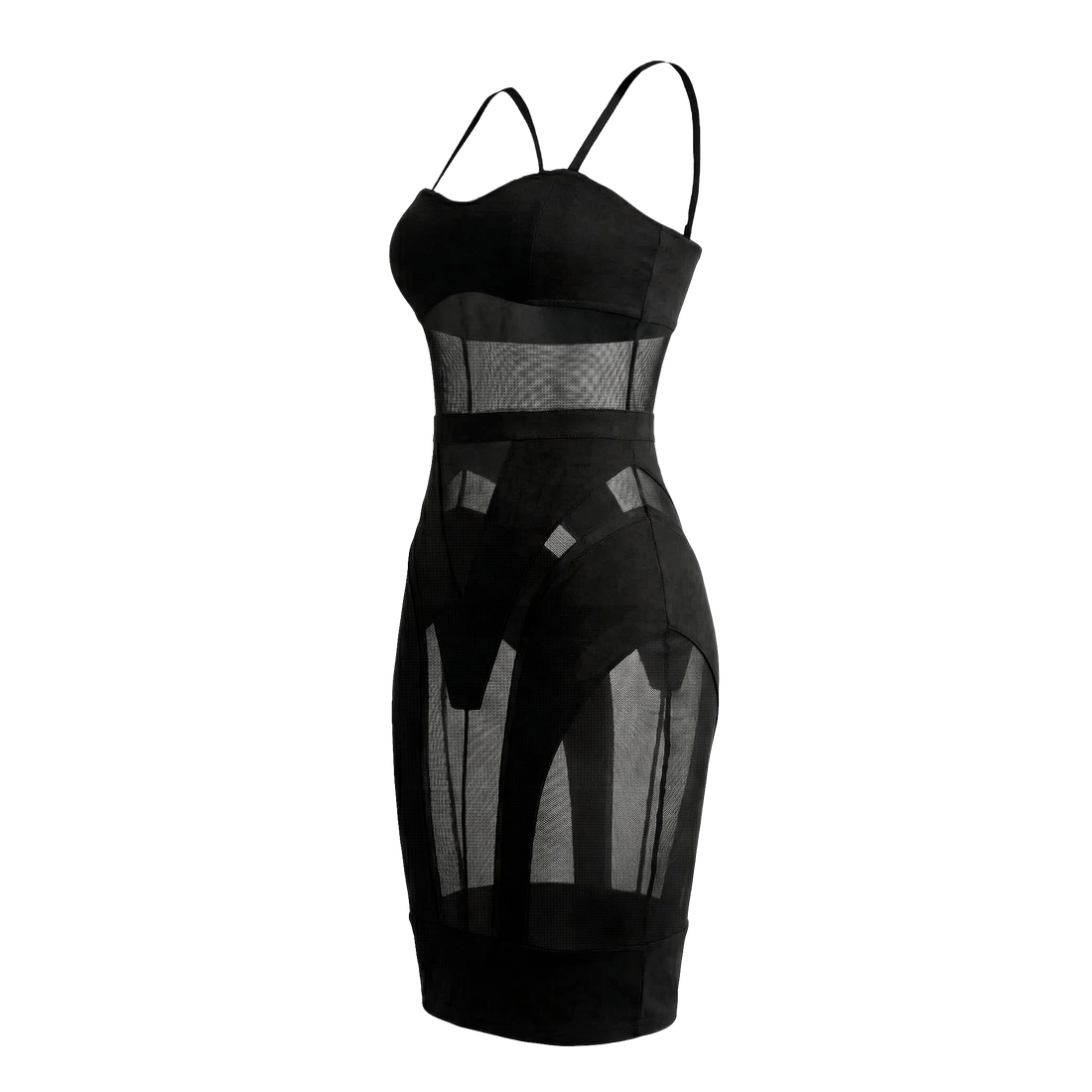 Noir Veil Mesh Midi Dress/2 Piece